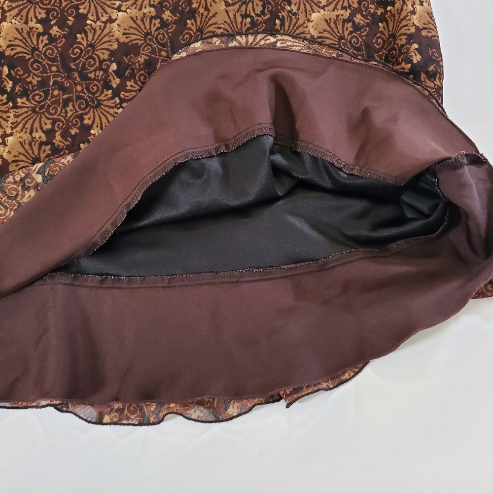 2536 * Biyaycda Career Vintage Flowy Hem Midi Skirt Brown Tan Gold Print Size S - Picture 6 of 8
